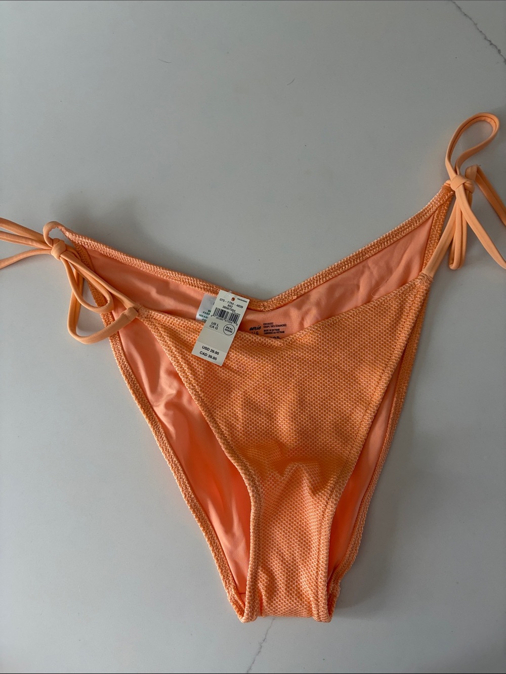 aerie Peach Tie-Side Textured Bikini Bottom